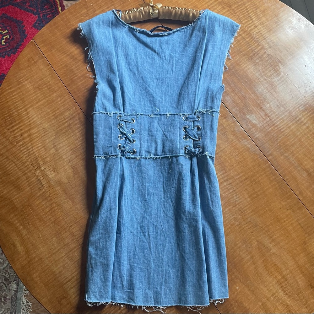 NWOT Zara Denim raw edge, corset mini dress. Size: XS